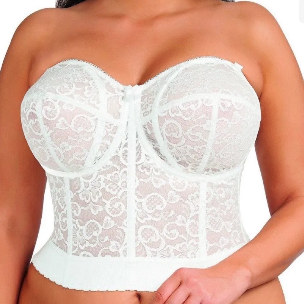 Vintage 90s Y2K Corset 36C  Boned Lace Goddess Bra White Lace